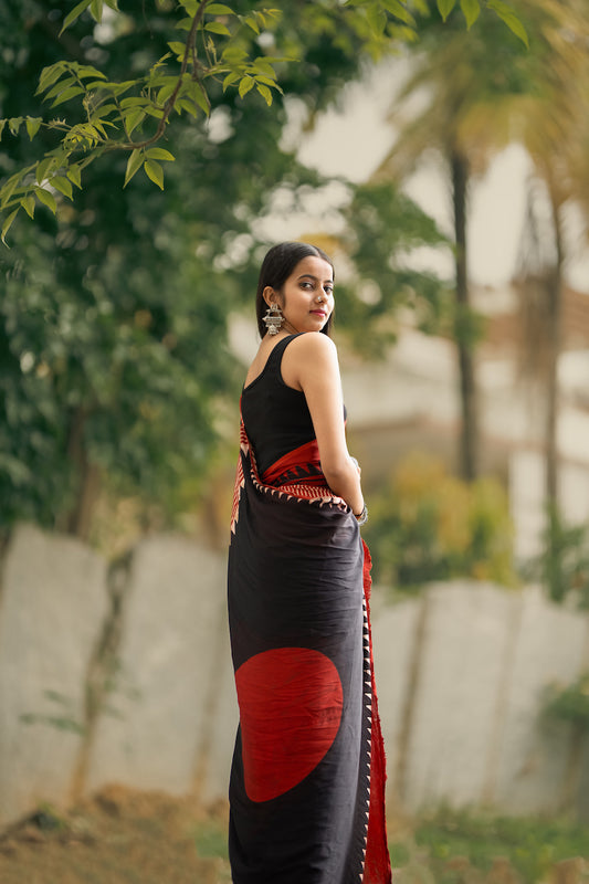 Red Modal Silk Ajrakh Saree