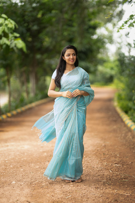 Sky Blue Maheshwari Silk Cotton Saree