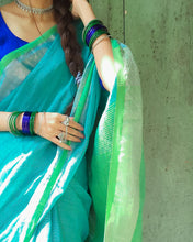Load image into Gallery viewer, Turquoise Linen Saree
