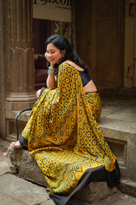 Yellow Modal Silk Saree