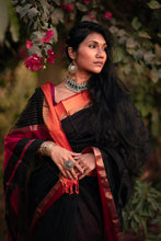 Load image into Gallery viewer, Black Maheshwari Silk Cotton Saree
