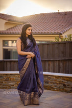 Load image into Gallery viewer, Blue Benarasi Silk Linen Saree
