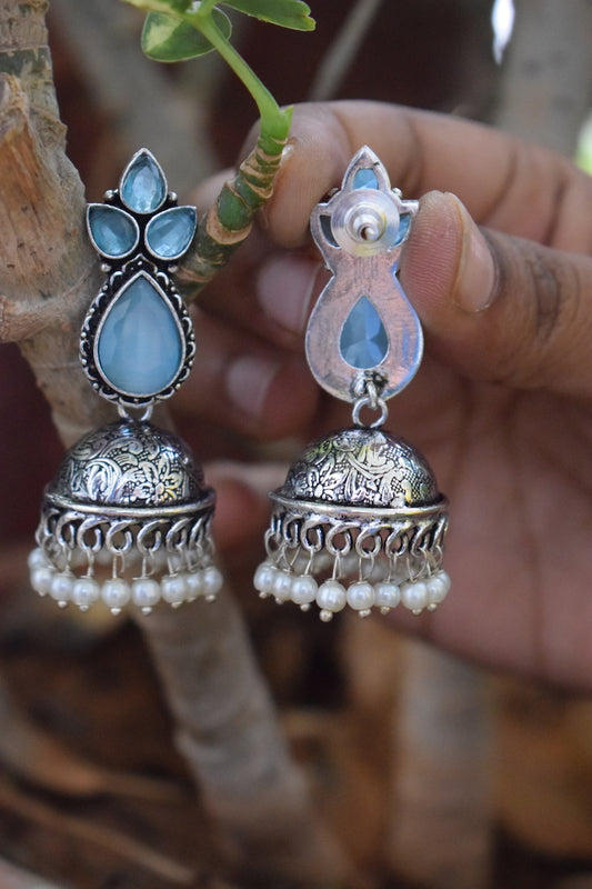 Aqua Blue Stone Jhumka