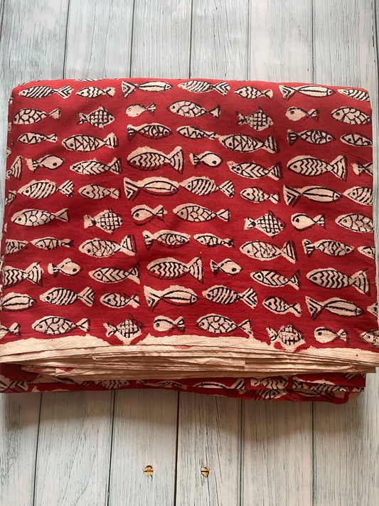 Red Block Printed Fabric