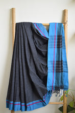Load image into Gallery viewer, Black Pattada Anchu Cotton Saree with Blue border
