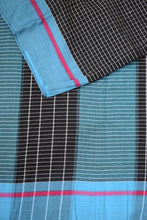 Load image into Gallery viewer, Black Pattada Anchu Cotton Saree with Blue border
