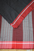 Load image into Gallery viewer, Black Pattada Anchu Cotton Saree with Red border
