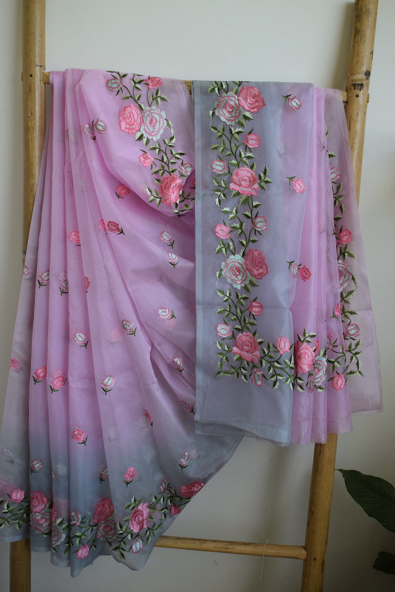 Baby Pink Semi Organza Embroidery Benarasi Saree