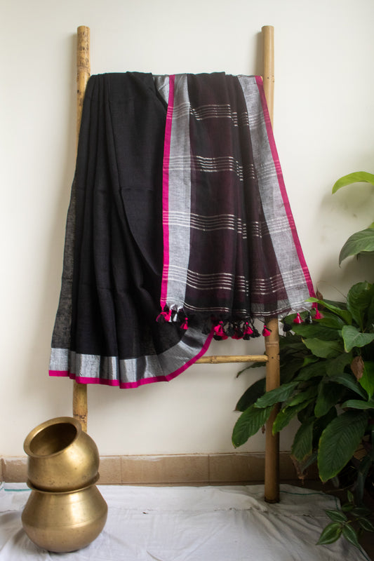 Black Linen Saree