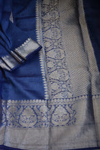 Load image into Gallery viewer, Blue Benarasi Silk Linen Saree
