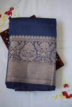 Load image into Gallery viewer, Blue Benarasi Silk Linen Saree
