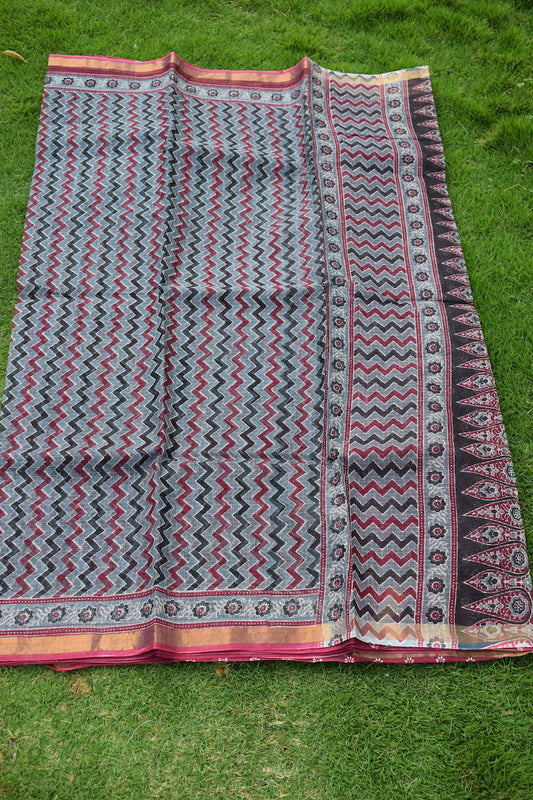 Blue Ajrakh Kota Doriya Saree