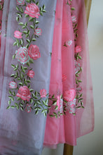 Load image into Gallery viewer, Blush Pink Semi Organza Embroidery Benarasi Saree
