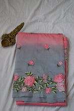 Load image into Gallery viewer, Blush Pink Semi Organza Embroidery Benarasi Saree
