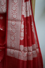Load image into Gallery viewer, Bright Red Kora Organza Buti Benarasi Saree
