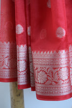 Load image into Gallery viewer, Bright Red Kora Organza Buti Benarasi Saree
