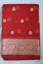 Load image into Gallery viewer, Bright Red Kora Organza Buti Benarasi Saree
