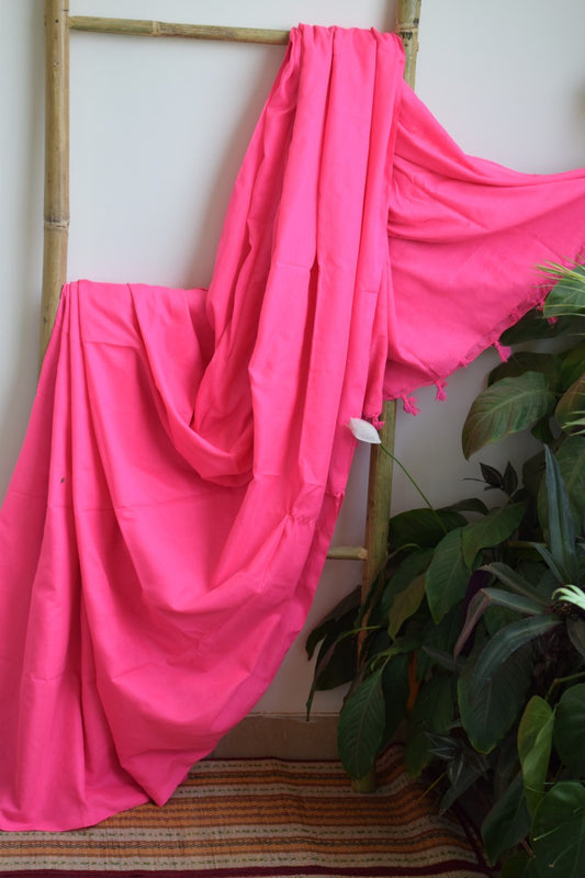Bubblegum Pink Plain Cotton Saree