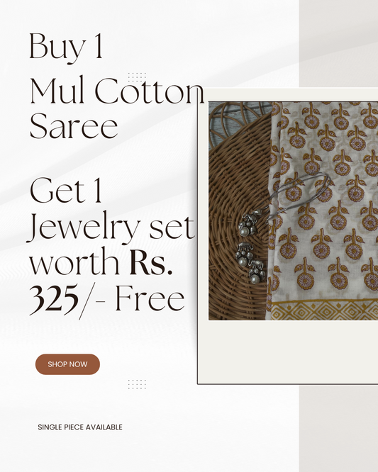Jaaji - Buy Mul Cotton Saree & Get Jewelry Set Free