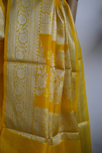 Load image into Gallery viewer, Canary Yellow Kora Organza Buti Benarasi Saree
