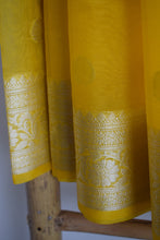 Load image into Gallery viewer, Canary Yellow Kora Organza Buti Benarasi Saree
