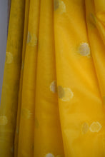 Load image into Gallery viewer, Canary Yellow Kora Organza Buti Benarasi Saree
