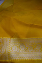 Load image into Gallery viewer, Canary Yellow Kora Organza Buti Benarasi Saree
