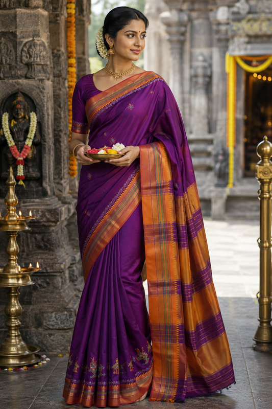 Magenta Cotton Silk Kasuti Saree