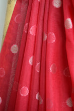Load image into Gallery viewer, Cherry Red Kora Organza Buti Benarasi Saree

