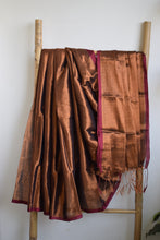 Load image into Gallery viewer, Chocolate Brown Tissue Cotton Saree
