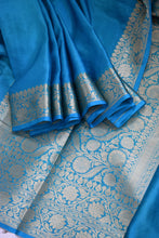 Load image into Gallery viewer, Copper Sulphate Blue Benarasi Katan Warm Silk Saree
