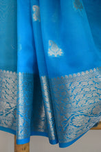 Load image into Gallery viewer, Copper Sulphate Blue Benarasi Soft Georgette Saree
