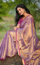 Load image into Gallery viewer, Violet and Gold Tissue Cotton Saree
