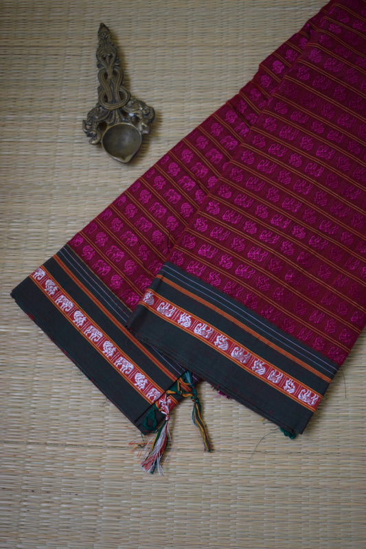 Reddish Pink Hathi Mor Khun Saree