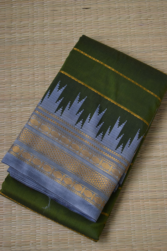 Olive Green Ilkal Blended Silk Saree
