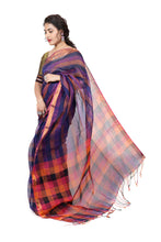 Load image into Gallery viewer, Dark Blue Striped Linen Saree
