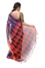 Load image into Gallery viewer, Dark Blue Striped Linen Saree
