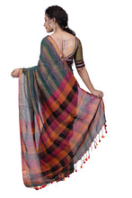 Load image into Gallery viewer, Dark Green Striped Linen Saree
