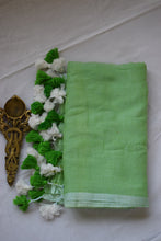 Load image into Gallery viewer, Fern Green Mul Cotton Saree with tassels
