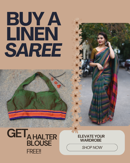 Ketki - Buy Linen Saree & Get Halter Blouse Free
