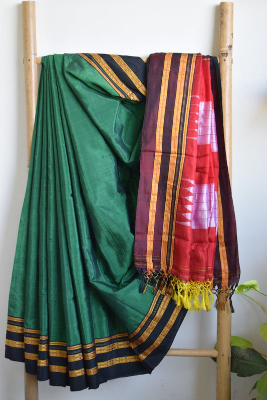 Green Ilkal Viscose Saree with Gayathri Border