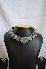Load image into Gallery viewer, Silver Lookalike Brass Set with Green Stones
