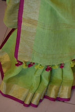 Load image into Gallery viewer, Neon Green Linen Saree
