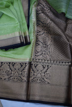 Load image into Gallery viewer, Neon Green Benarasi Silk Linen Saree
