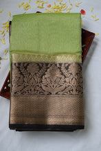 Load image into Gallery viewer, Neon Green Benarasi Silk Linen Saree
