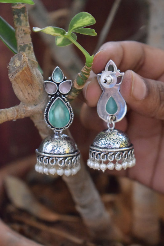 Green & Pink Stone Jhumka