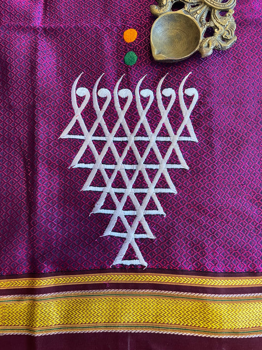 Wine Khun Embroidery Blouse Piece