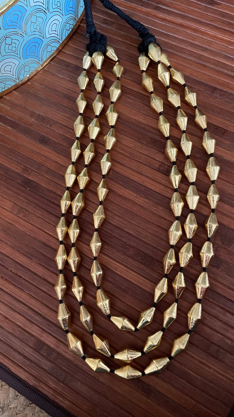 Triple Line Golden Dholki Necklace