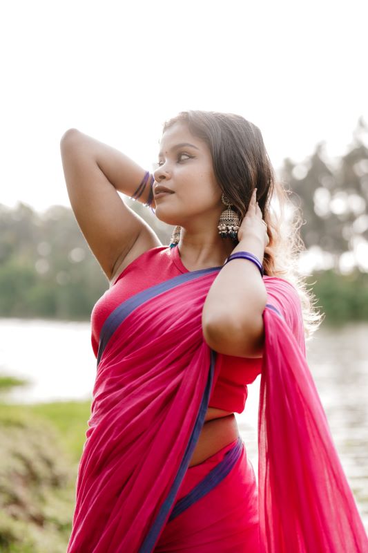 Pink Mul Cotton Saree with tassels