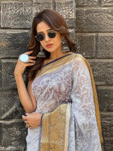 Load image into Gallery viewer, Grey Semi Organza Chikankari Benarasi Saree
